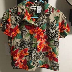 Vintage White Stag Floral Print Top, Small, EUC